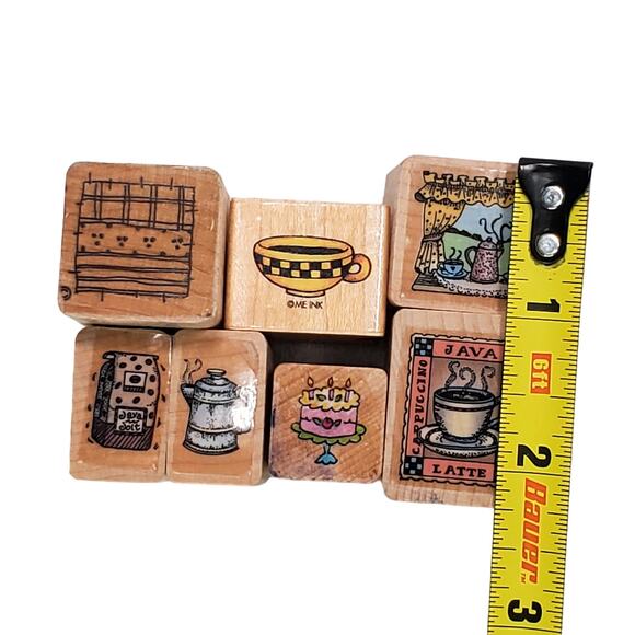 Vtg Junk Drawer Lot of 7 Caffiene Lovers Coffee House Bakery Shop Rubber Stamps - Picture 2 of 6